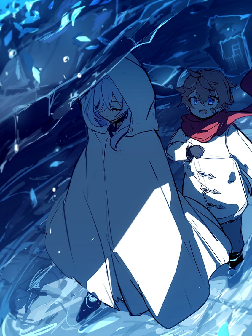 tartaglia and skirk (genshin impact) drawn by ra_suya