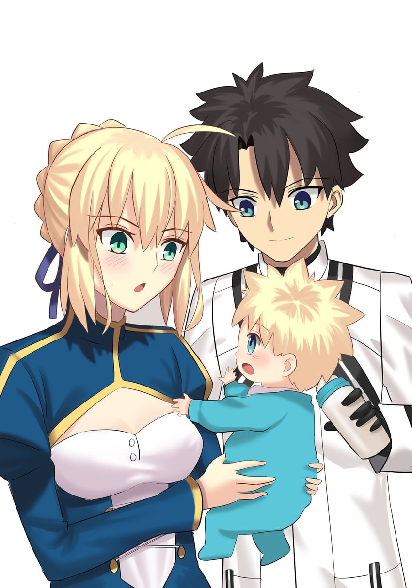 artoria pendragon, saber, and fujimaru ritsuka (fate and 2 more) drawn by longdq3008