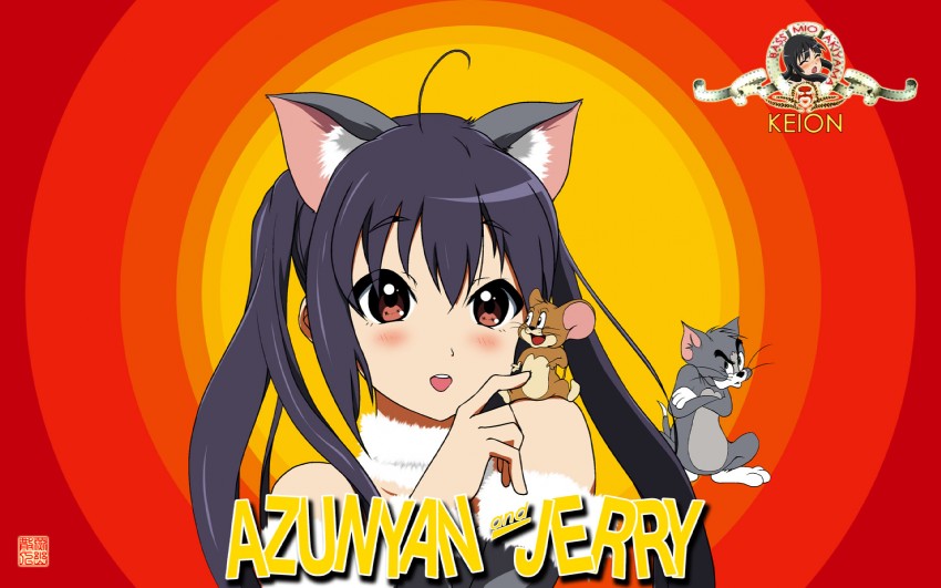 nakano azusa, tom, and jerry (k-on! and 2 more) drawn by yanyou_sanren