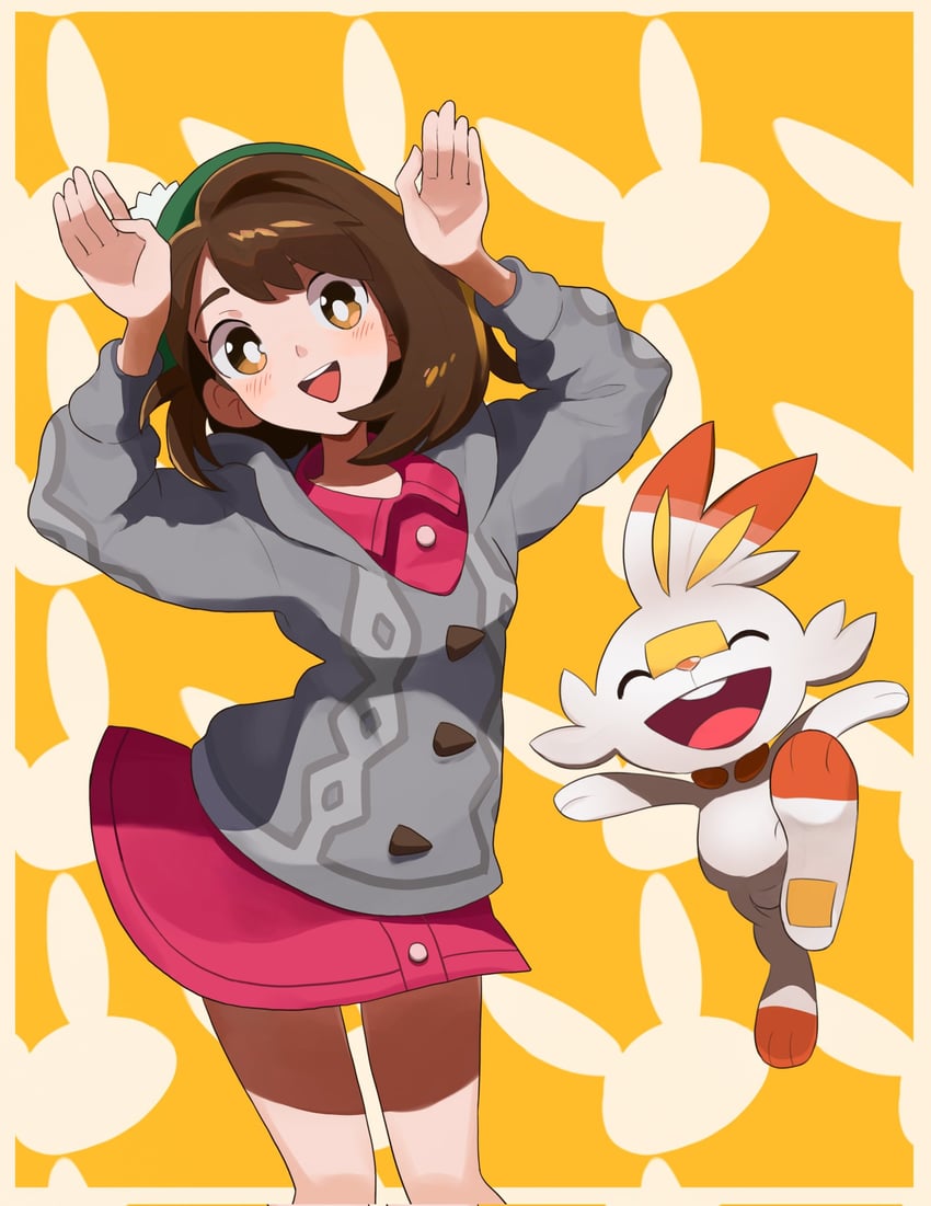 gloria and scorbunny (pokemon and 1 more) drawn by baeming