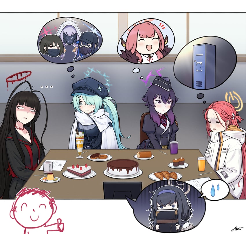 sensei, doodle sensei, aru, saori, ui, and 6 more (blue archive) drawn by jpark