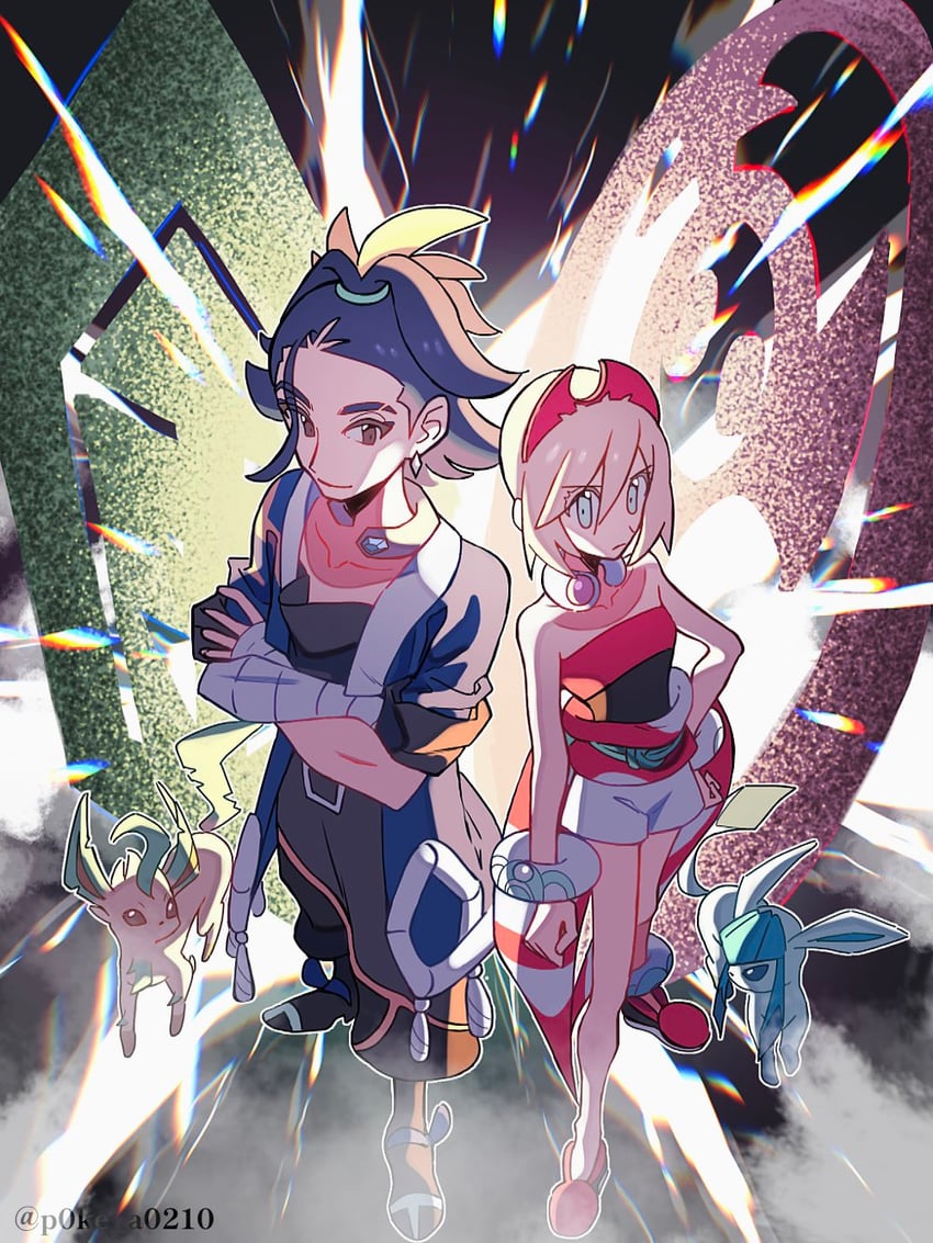 glaceon, irida, leafeon, and adaman (pokemon and 1 more) drawn by p0ke_a0210