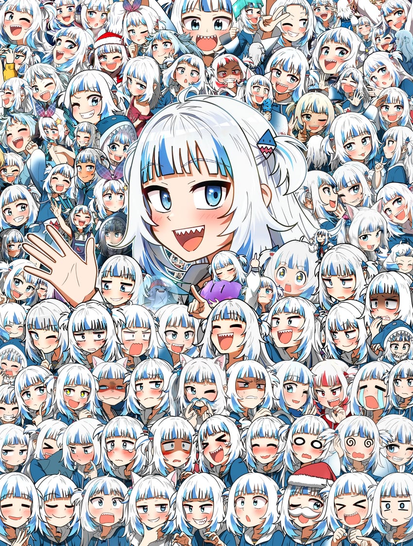 gawr gura and bloop (hololive and 2 more) drawn by ddolbang
