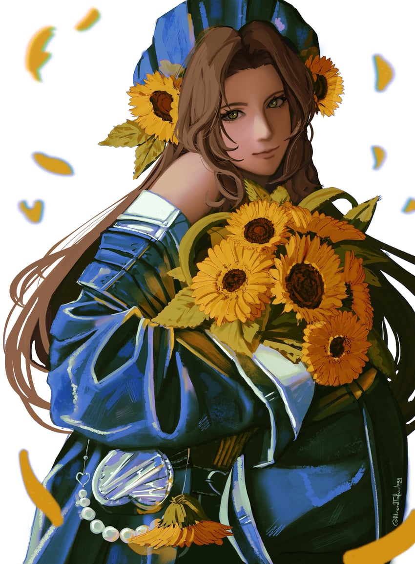 aerith gainsborough (final fantasy and 1 more) drawn by almondtofu_boy