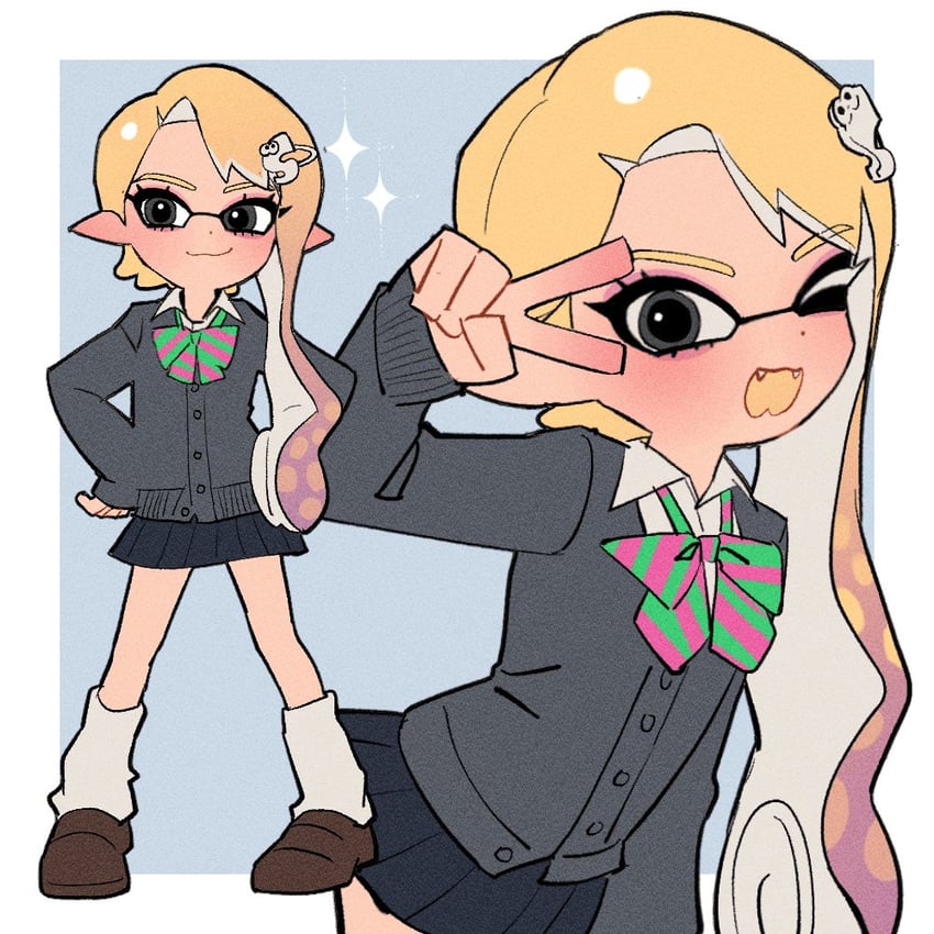 inkling player character and inkling girl (splatoon) drawn by hg_swdiary