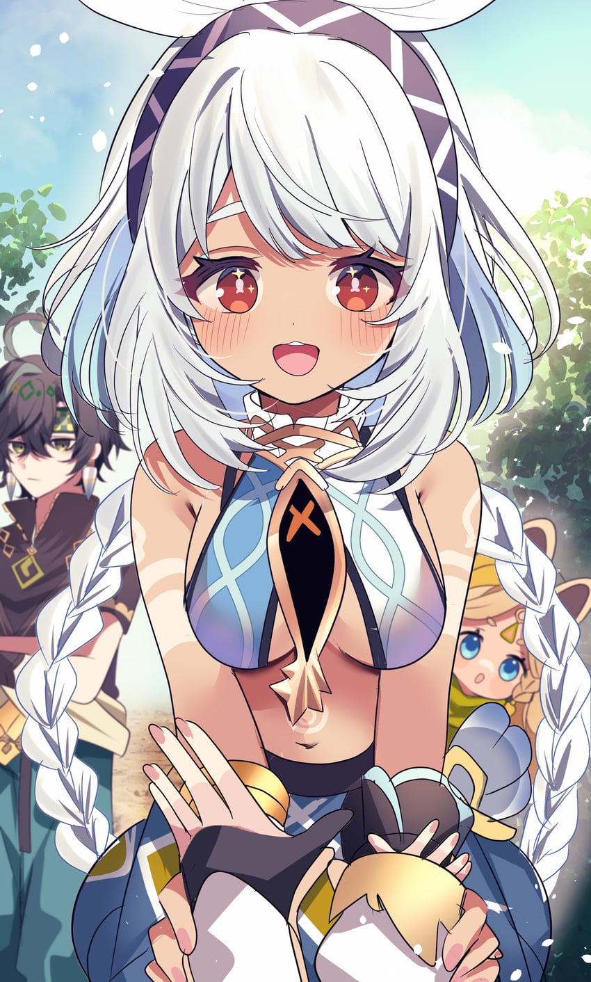 paimon, mualani, kinich, and kachina (genshin impact) drawn by yuzukiyuno_(yunmu_g)