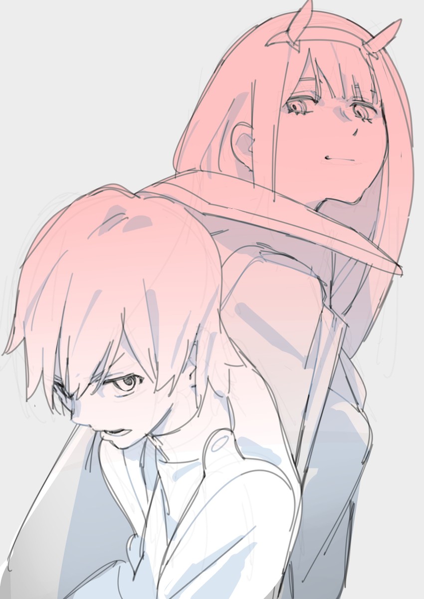 zero two and hiro (darling in the franxx) drawn by wi_st_i