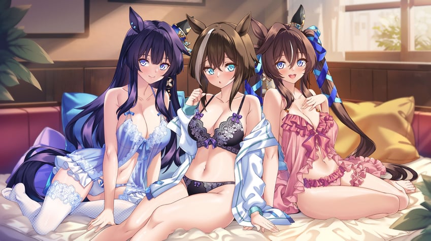 cheval grand, verxina, and vivlos (umamusume) drawn by shirokuma_a