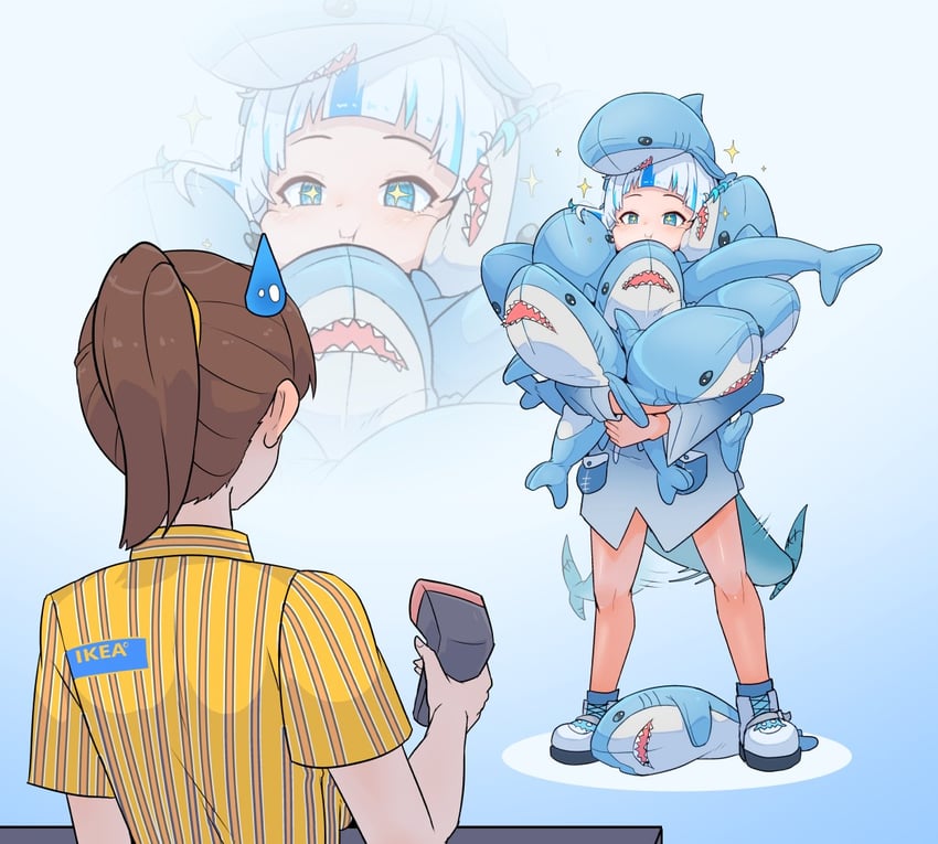 gawr gura (hololive and 2 more) drawn by moral_cacoethes