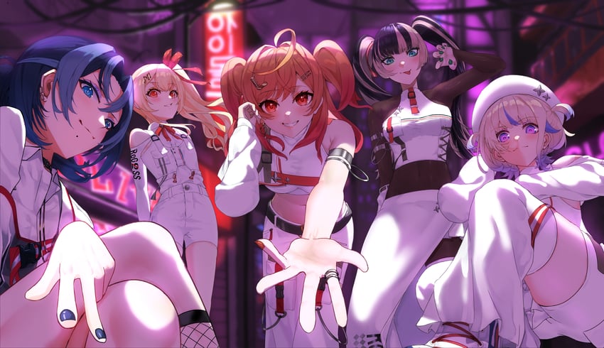 ichijou ririka, juufuutei raden, otonose kanade, hiodoshi ao, and todoroki hajime (hololive and 1 more) drawn by takotobuta