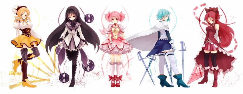 akemi homura, kaname madoka, miki sayaka, sakura kyoko, and tomoe mami (mahou shoujo madoka magica) drawn by takahashi_(te6-6ba)