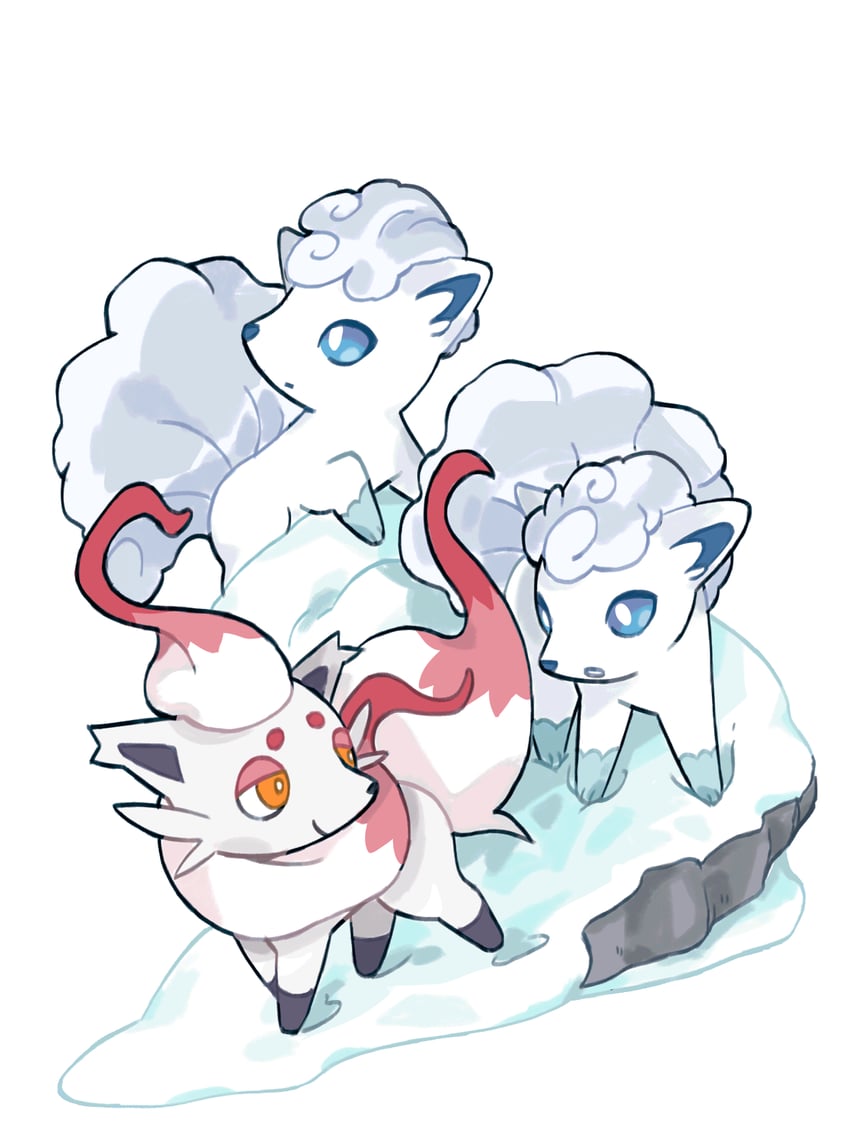 alolan vulpix and hisuian zorua (pokemon) drawn by mjoyart