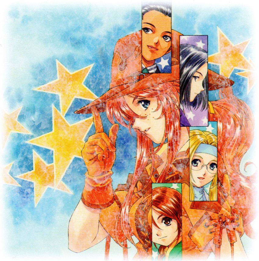 gemini sunrise, kujou subaru, rikaritta aries, diana caprice, and sagitta weinberg (sakura taisen and 1 more) drawn by fujishima_kousuke