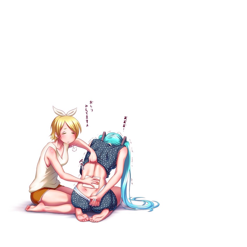 hatsune miku and kagamine rin (vocaloid) drawn by wokada
