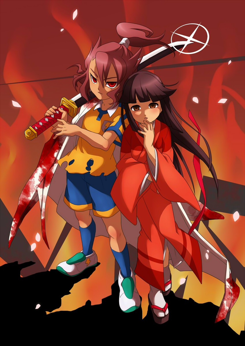 shindou takuto and okatsu (inazuma eleven and 2 more) drawn by komame_(st_beans)