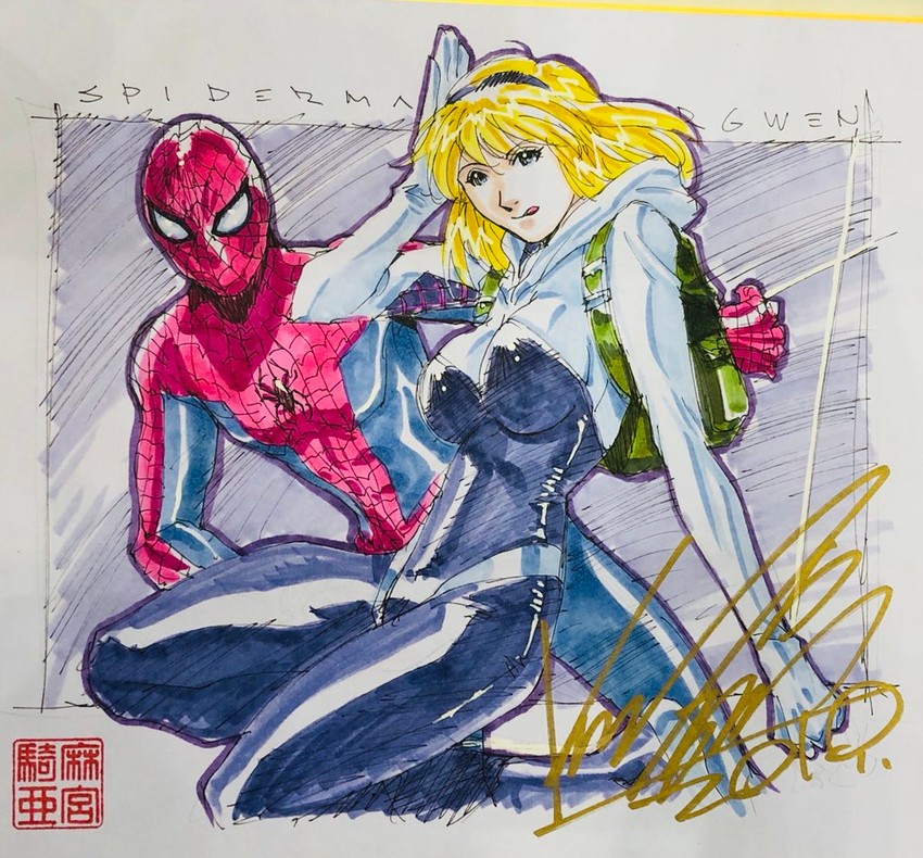 spider-man, spider-gwen, and gwen stacy (marvel and 3 more) drawn by kikuchi_michitaka