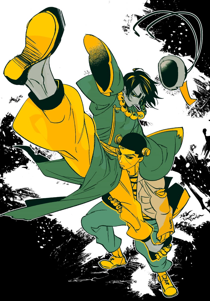 tsukishima hajime, frankenstein's monster, and koito otonoshin (golden kamuy) drawn by tsuruko_turuta