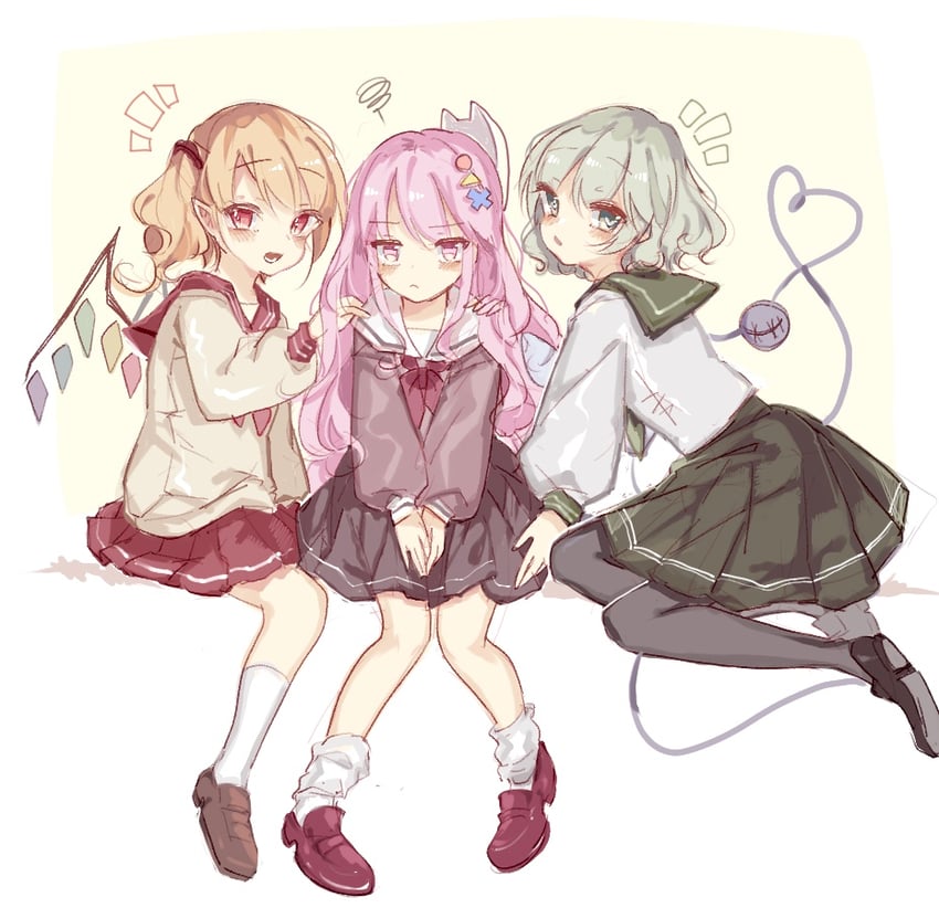 flandre scarlet, komeiji koishi, and hata no kokoro (touhou) drawn by sorani_(kaeru0768)