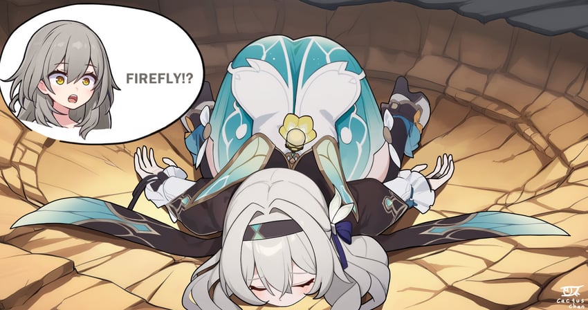 trailblazer, firefly, and stelle (honkai and 1 more) drawn by prickly-chan_(ycactussprout)