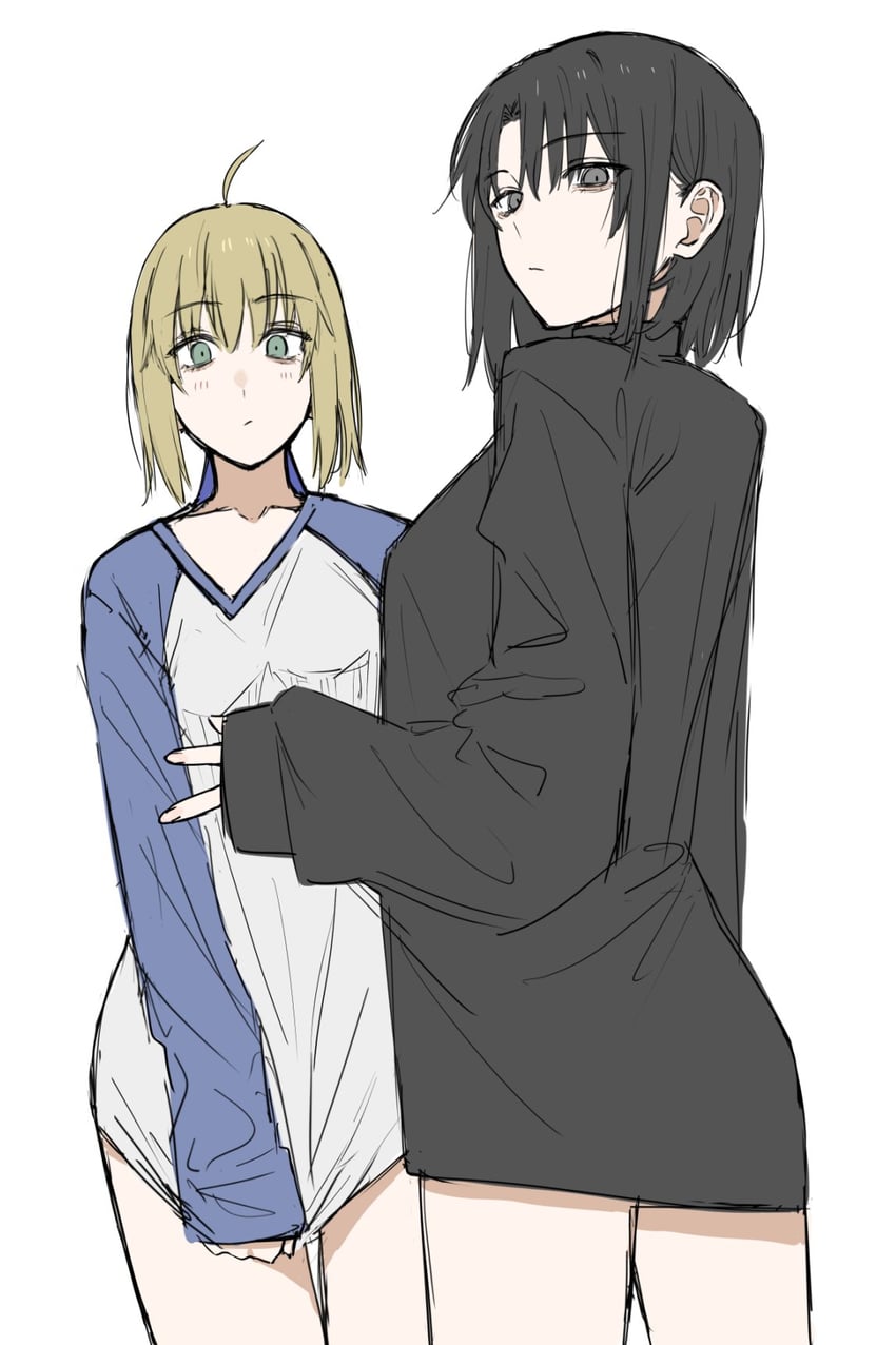 artoria pendragon, saber, emiya shirou, ryougi shiki, and kokutou mikiya (fate and 2 more) drawn by egomeshi