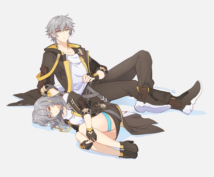 trailblazer, stelle, and caelus (honkai and 1 more) drawn by hsiang_ning