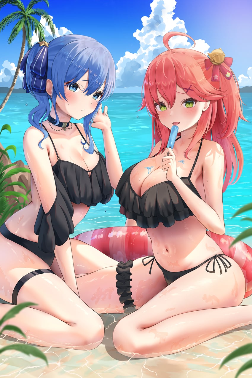 hoshimachi suisei and sakura miko (hololive) drawn by p-tomi