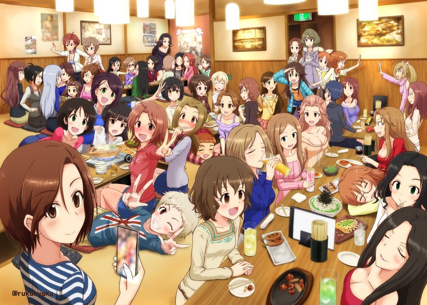 takagaki kaede, abe nana, mifune miyu, sato shin, katagiri sanae, and 44 more (idolmaster and 1 more) drawn by rukurugku