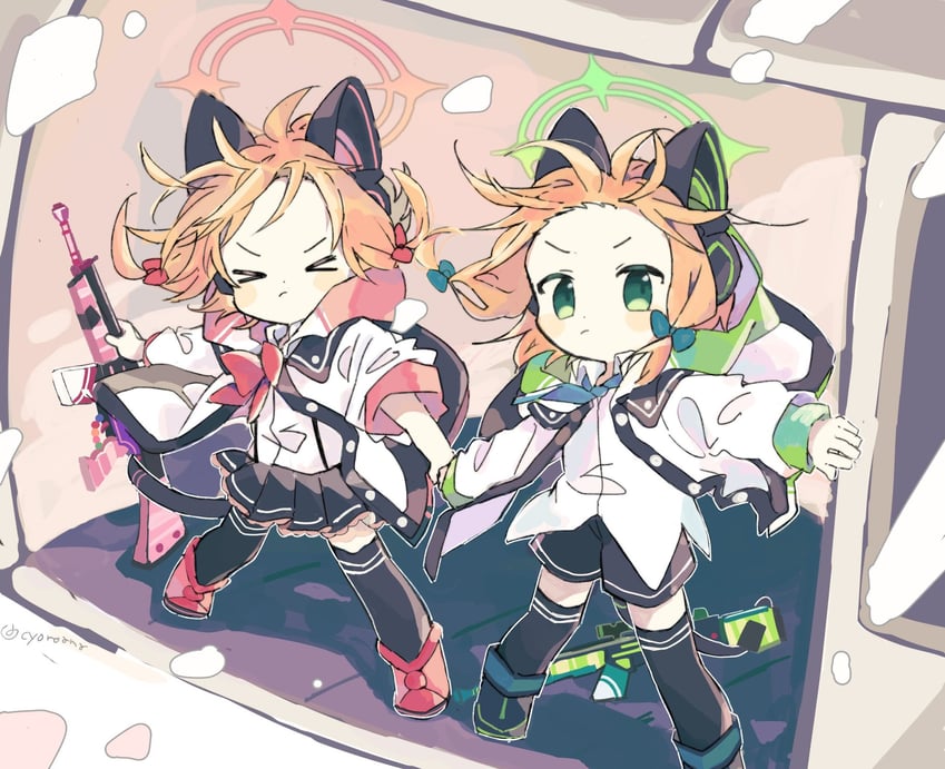 momoi and midori (blue archive) drawn by naguru_(cyoroama)