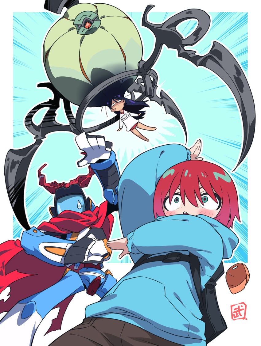 amate yuzuriha, nyaan, gquuuuuux, nandaba naota, and canti (gundam and 2 more) drawn by take_shinobu