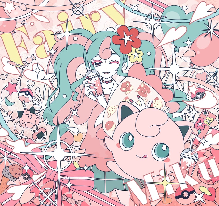 hatsune miku, jigglypuff, clefairy, and fairy miku (pokemon and 2 more) drawn by betete