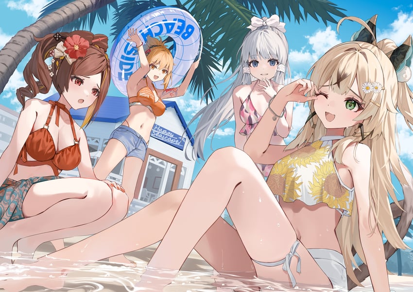 kamisato ayaka, yoimiya, kirara, and chiori (genshin impact) drawn by motto_(night_wear)