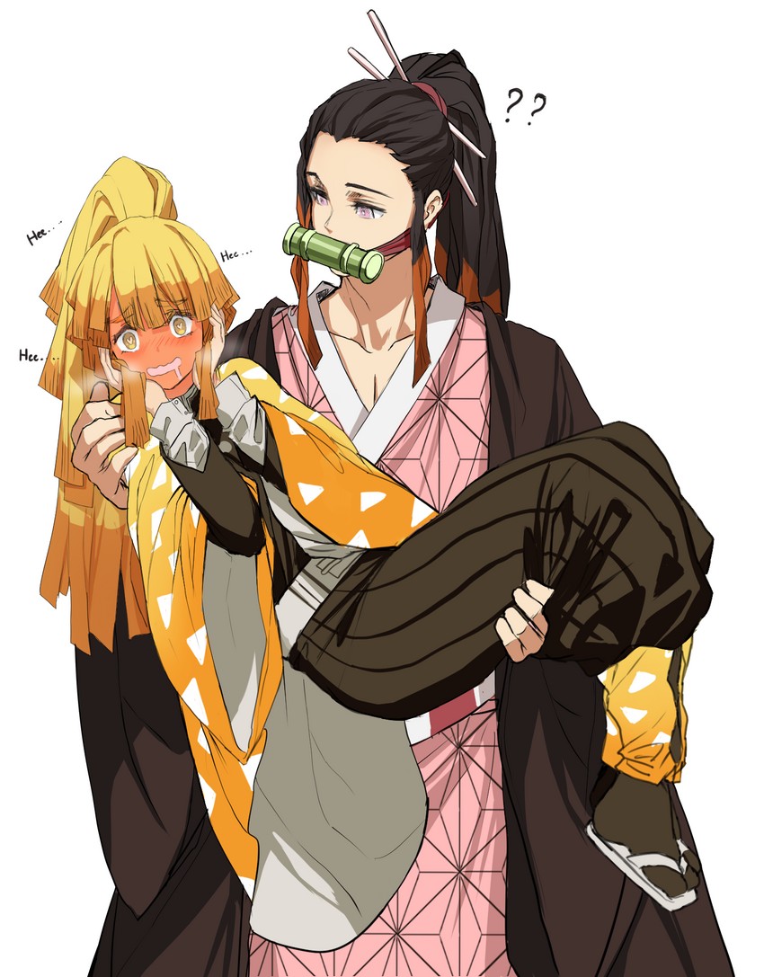 kamado nezuko and agatsuma zenitsu (kimetsu no yaiba) drawn by dishwasher1910