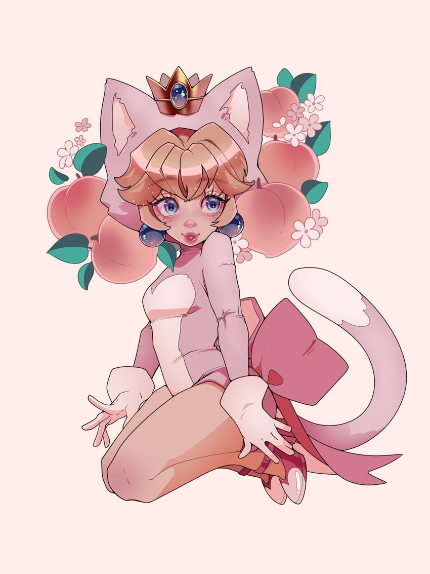 princess peach and cat peach (mario and 1 more) drawn by colette_(lettiebobettie)