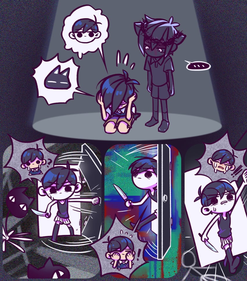 sunny, omori, mewo, and stranger (omori) drawn by laser-lance