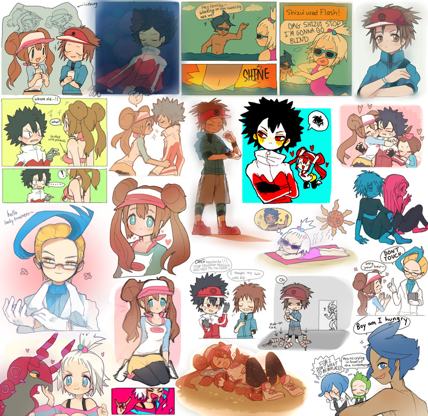 rosa, hilda, eevee, hilbert, nate, and 8 more (pokemon and 2 more) drawn by christy_frisby