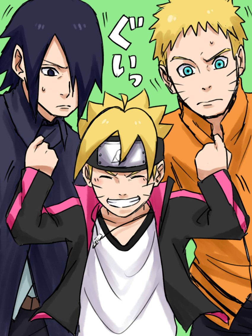 uzumaki naruto, uchiha sasuke, and uzumaki boruto (naruto and 1 more) drawn by pinoko_(pnk623)