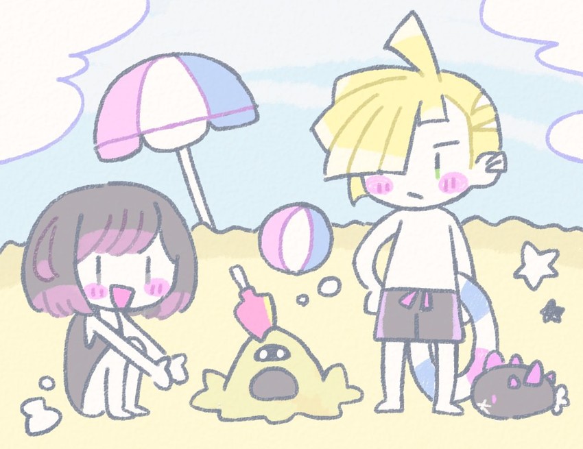 selene, gladion, pyukumuku, and sandygast (pokemon and 1 more) drawn by remoooon
