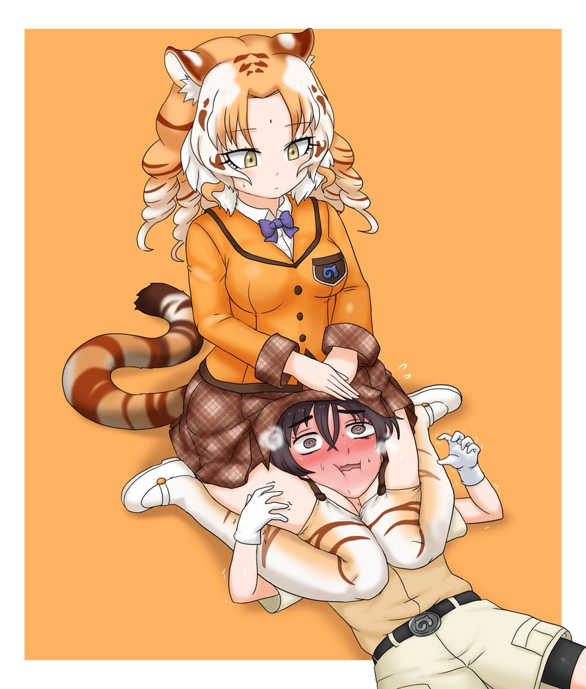 captain and golden tabby tiger (kemono friends and 1 more) drawn by adansosutega