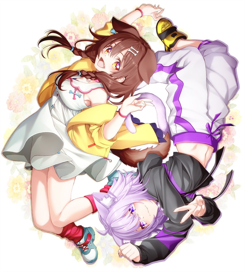 nekomata okayu and inugami korone (hololive) drawn by fenrir_(fenlil0316)