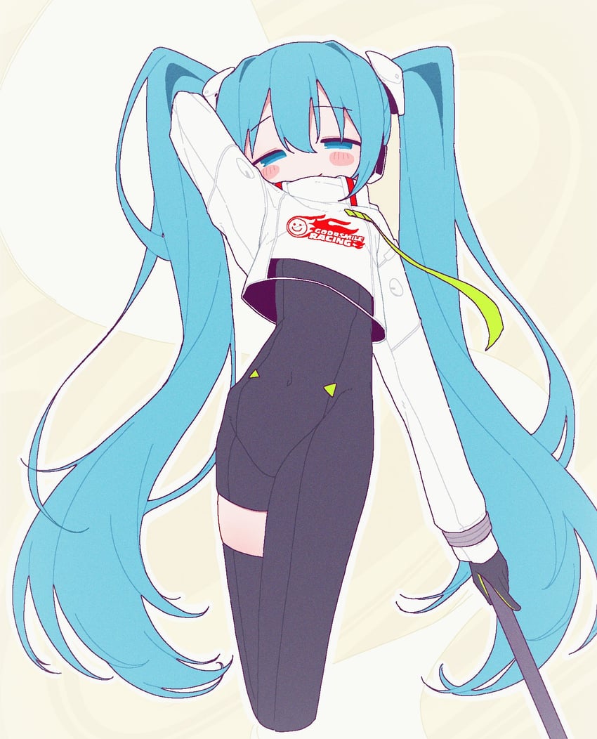 hatsune miku and racing miku (vocaloid and 1 more) drawn by banananosongen
