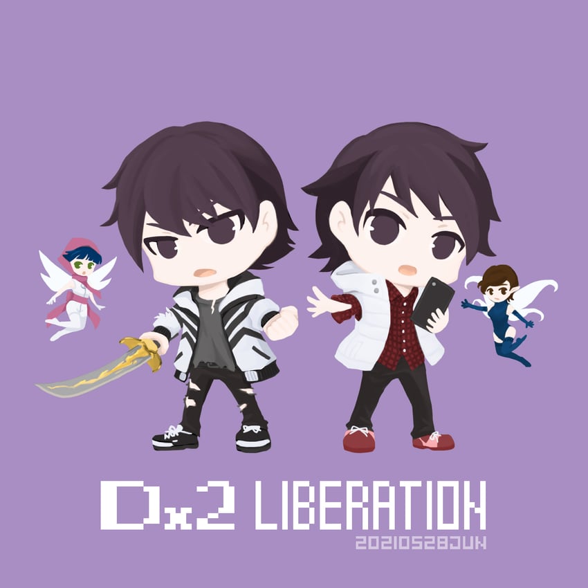pixie and male protagonist (shin megami tensei and 2 more) drawn by junll1006