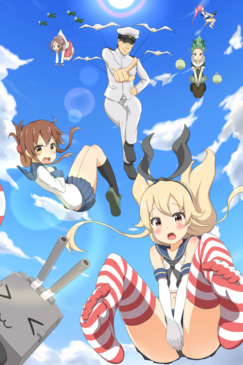 admiral, shimakaze, inazuma, rensouhou-chan, yuubari, and 2 more (kantai collection) drawn by nedia_(nedia_region)