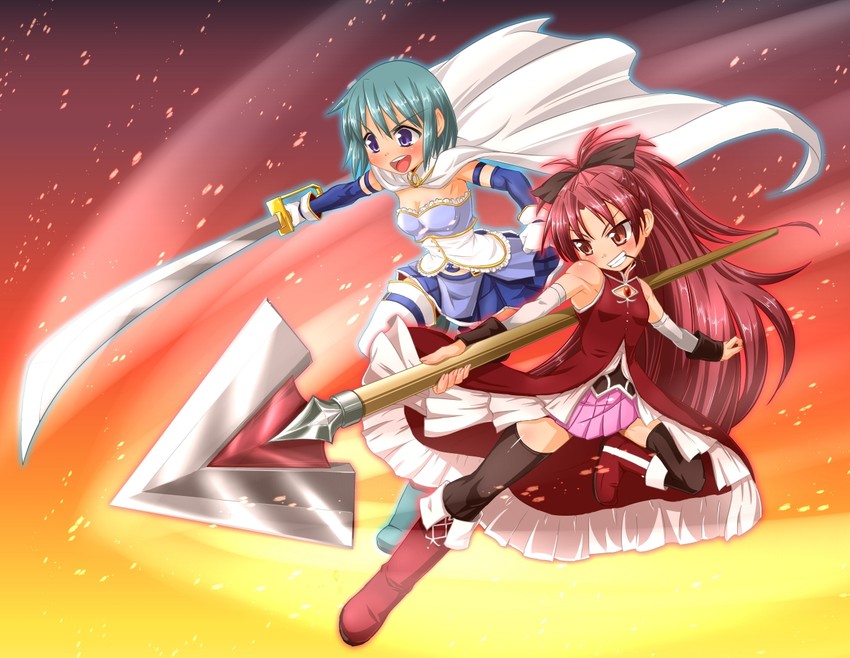 miki sayaka and sakura kyoko (mahou shoujo madoka magica) drawn by nikyu