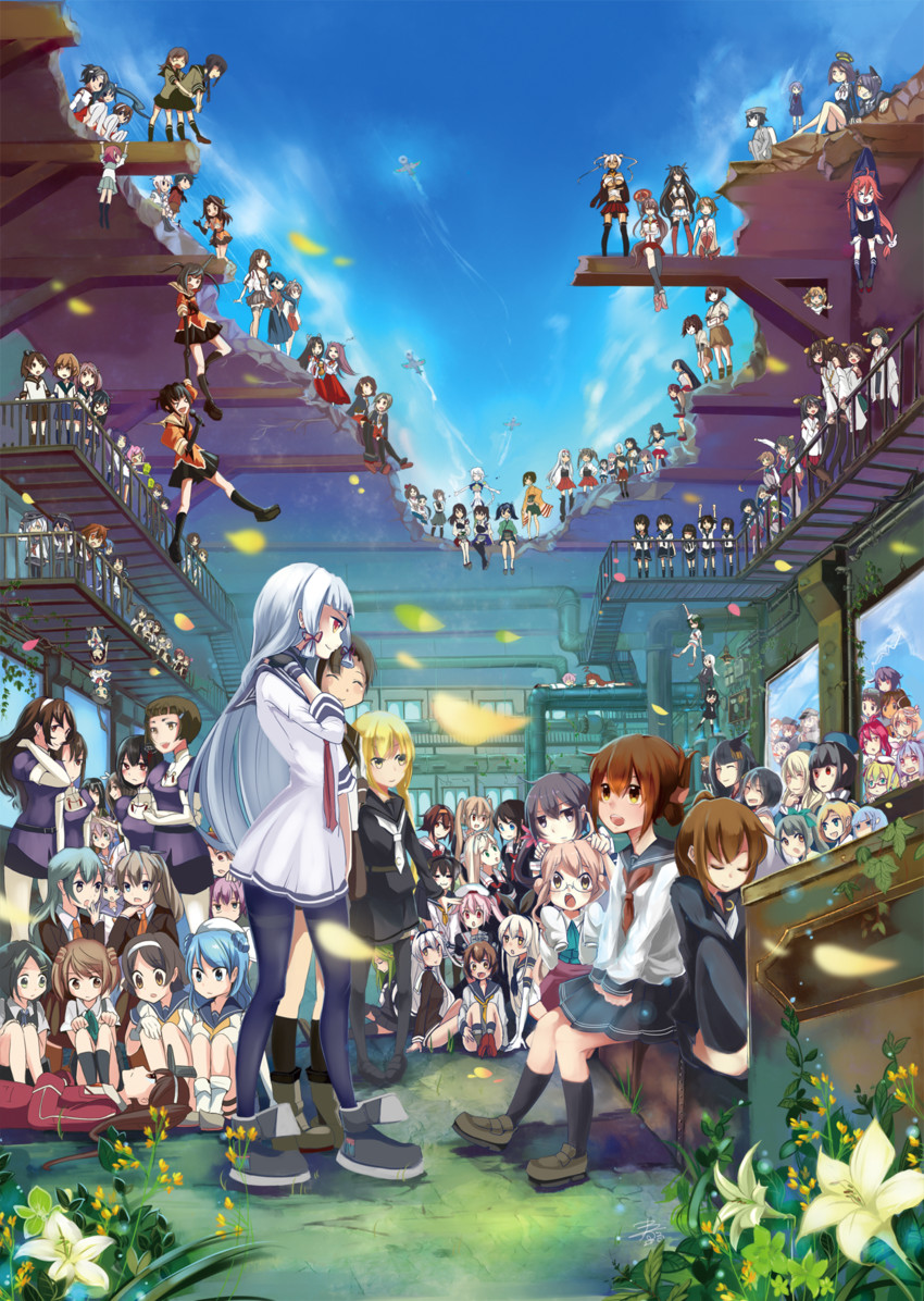 kaga, shimakaze, hibiki, shigure, kongou, and 140 more (kantai collection and 1 more) drawn by harunohotaru