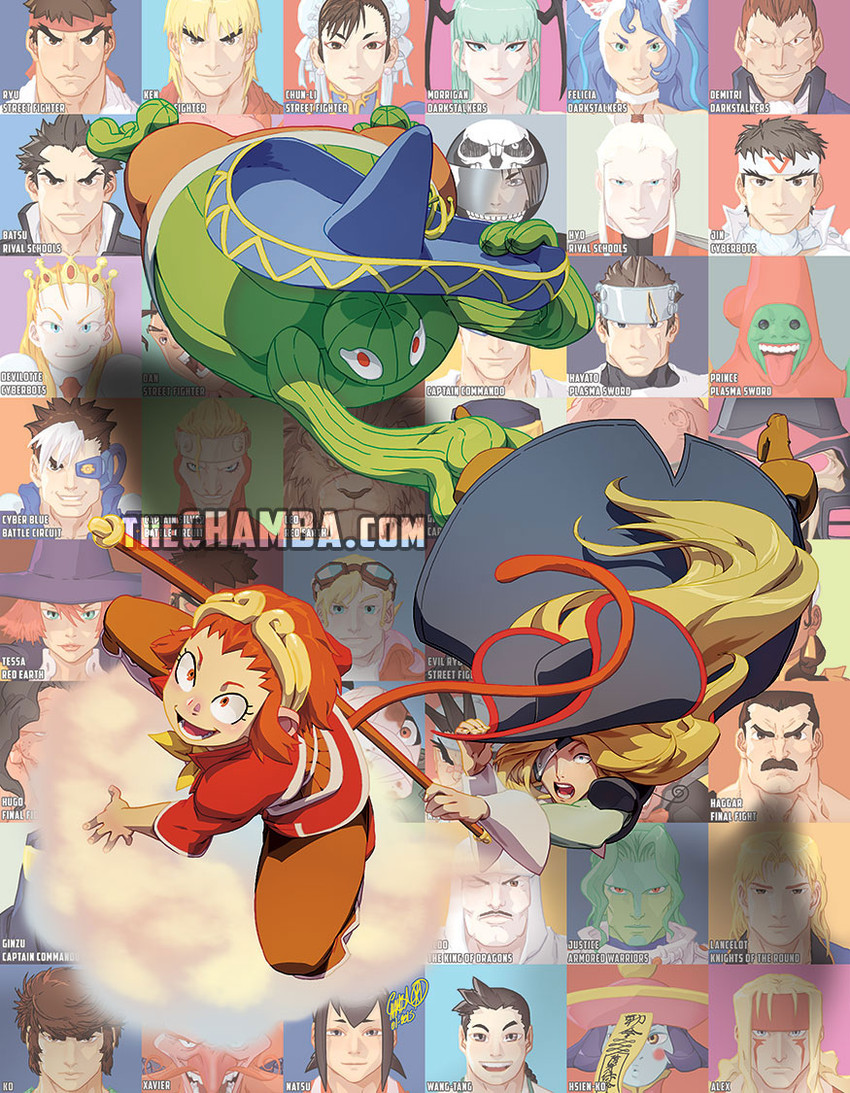 chun-li, morrigan aensland, ryu, felicia, ken masters, and 22 more (street fighter and 18 more) drawn by chamba
