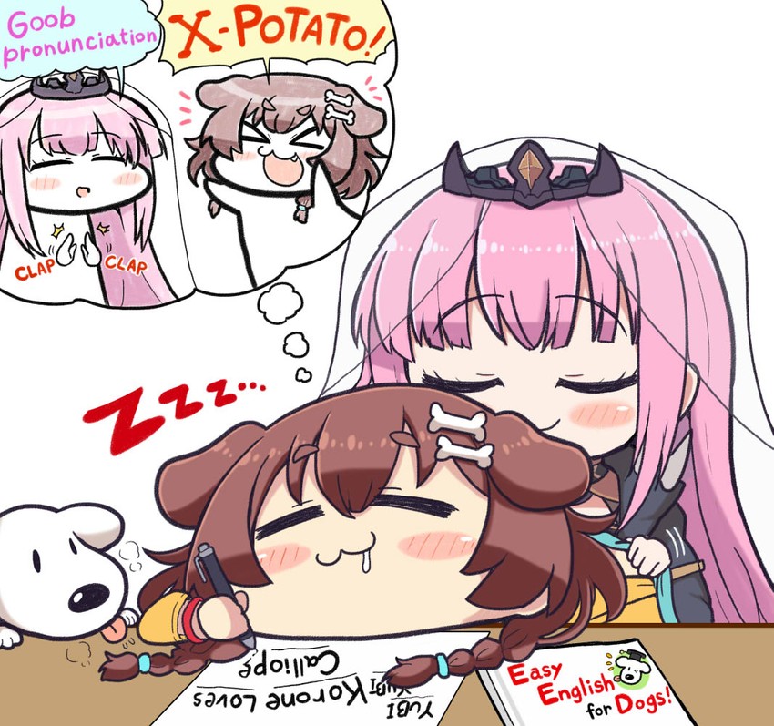 mori calliope, inugami korone, and hoso-inu (hololive and 1 more) drawn by matarou_(matarou072)