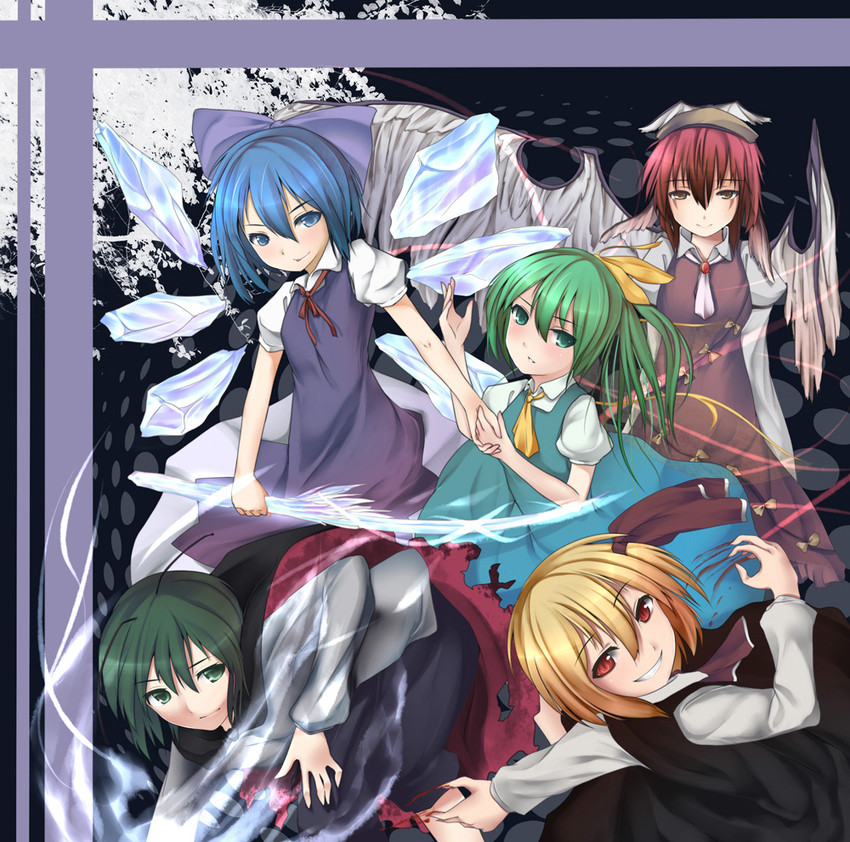 cirno, rumia, mystia lorelei, daiyousei, and wriggle nightbug (touhou) drawn by metalwasabi