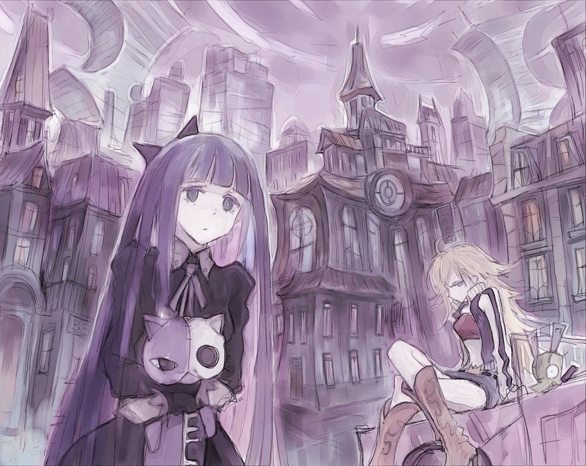 stocking, panty, honekoneko, and chuck (panty & stocking with garterbelt) drawn by roncele