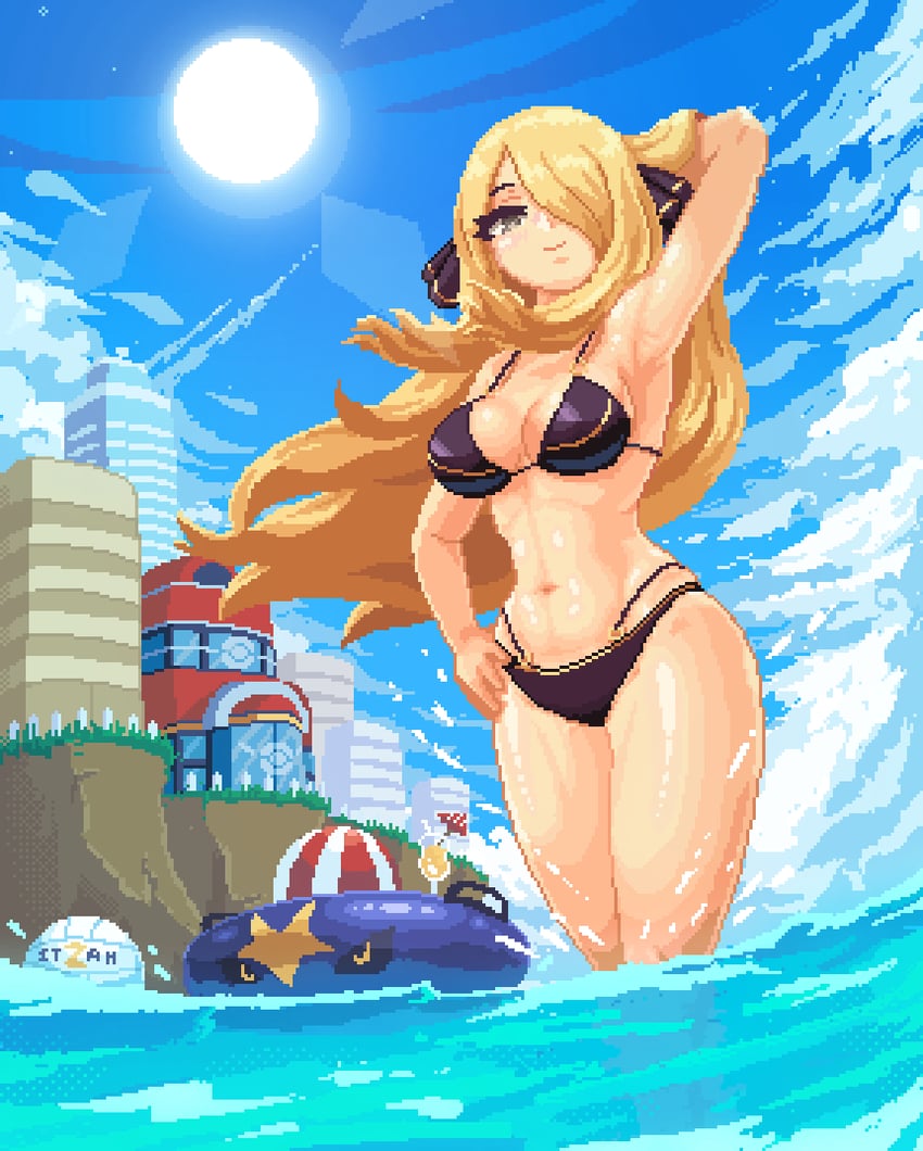 cynthia and garchomp (pokemon and 1 more) drawn by itzah