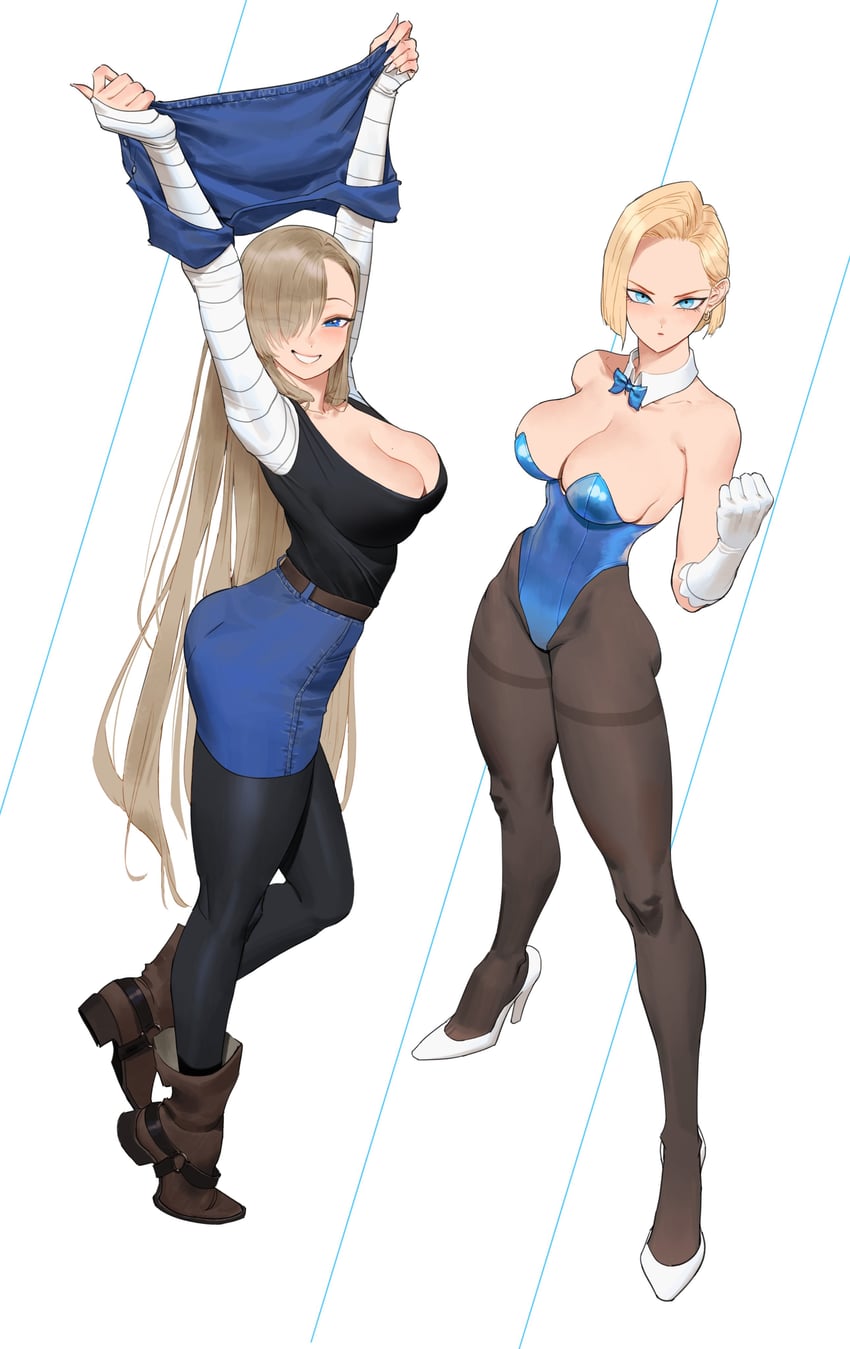asuna and android 18 (blue archive and 2 more) drawn by wonbin_lee